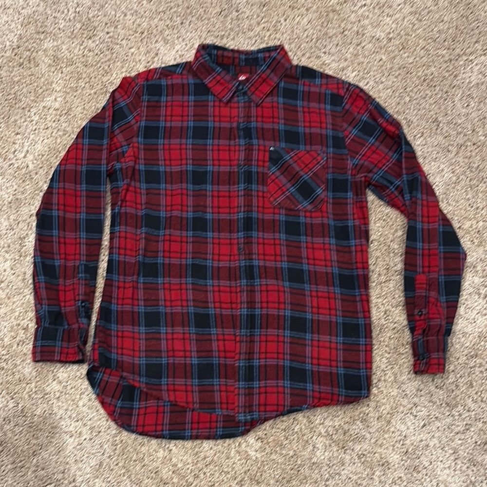 Quiksilver Red and Blue Plaid Casual Shirt